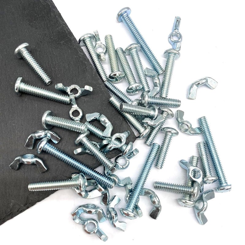 Matrelt 48Pack 1/4"-20 1-2Inch 3 Sizes Screw Bolts and Wing Nut Kit 24pcs Machine Screws with Round Head Phillips 24pcs Butterfly Hand Twist Tighten Nut Zinc Plated Hardware Fitting Fastenings Kit - Image 5